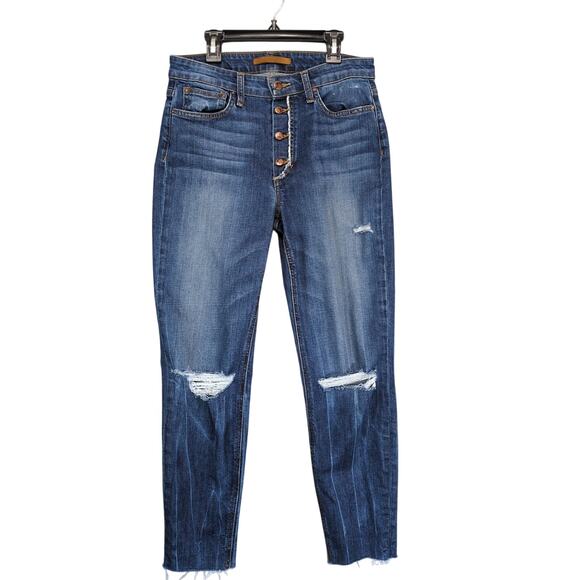Joe's Jeans The Charlie High Rise Skinny Crop Distressed Women's 29 Button Front - Picture 2 of 7